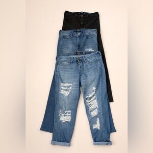 Hollister Light Blue Distressed boyfriend, sequined and black skinny Jeans 27